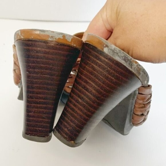 Franco Sarto Leather Woven Weave High Heel Leather Sandals - Picture 7 of 10